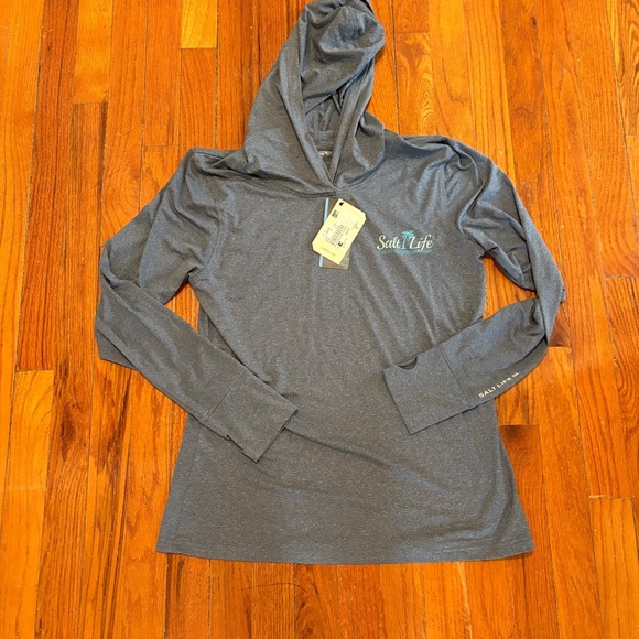 Salt Life Womens Medium SLX Uvapor Performance Chase The Sun Blue Hoodie Shirt - Picture 1 of 5